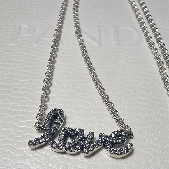 Pandora Sparkling Handwritten Love Collier Necklace - Picture 2 of 10